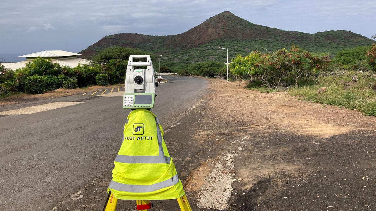 Topographical survey equipment at Ascension Island where Tetra Tech carried out site assessments